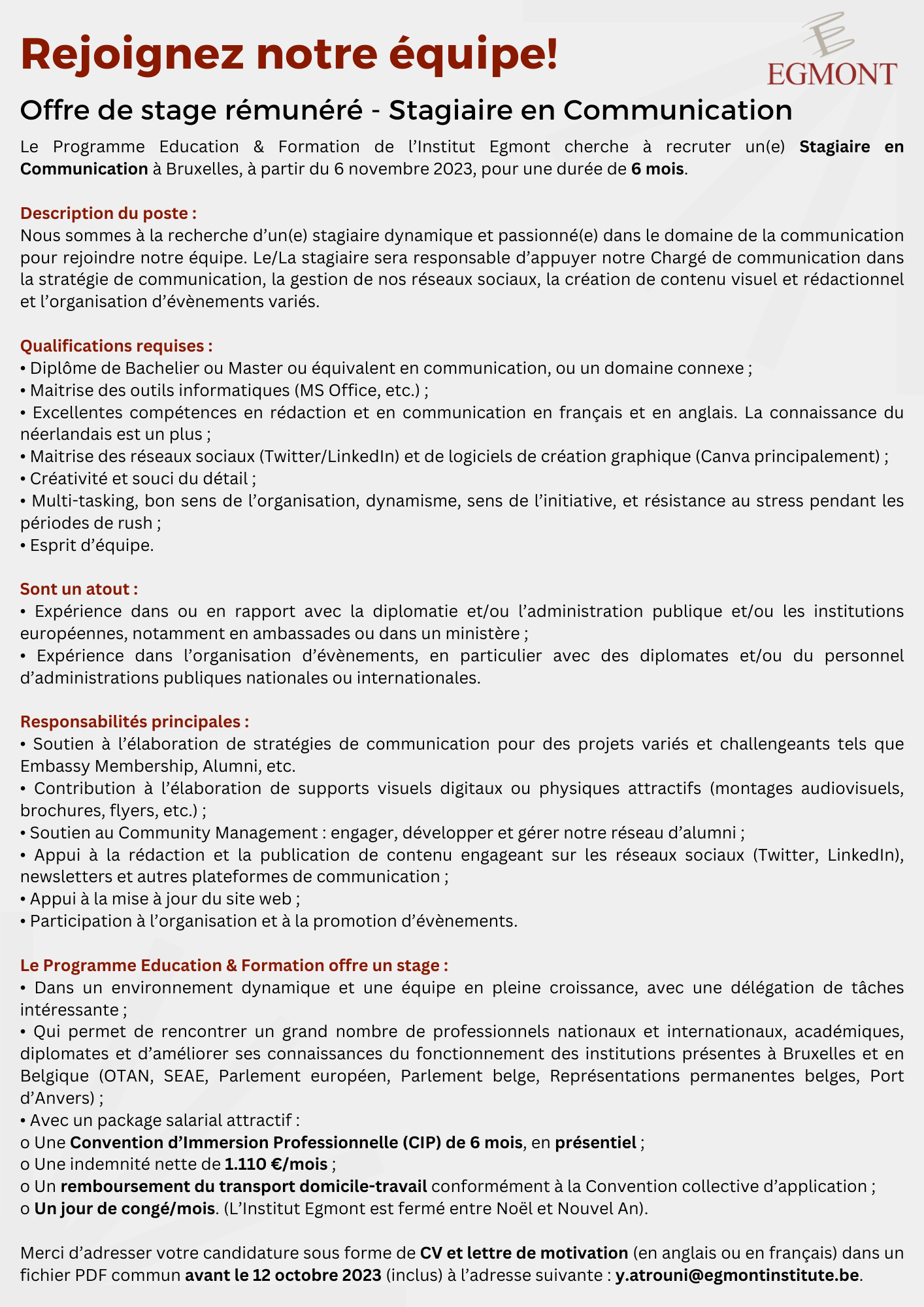 Jobs, Internships and Opportunities Egmont Institute