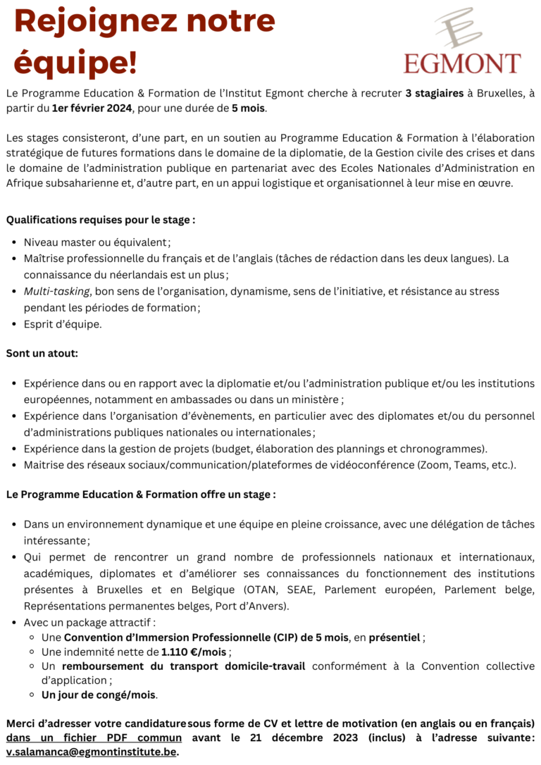 Jobs, Internships and Opportunities Egmont Institute